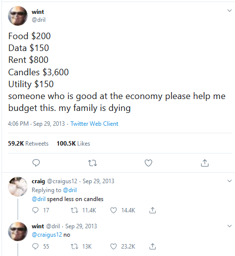 wint dril candle tweet classic funny 3600 dollars