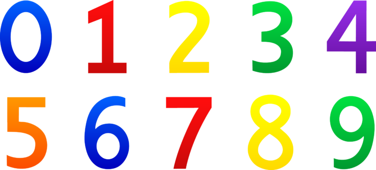 numbers 0-9 listed in colors