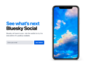 blue sky social network sign up page and app