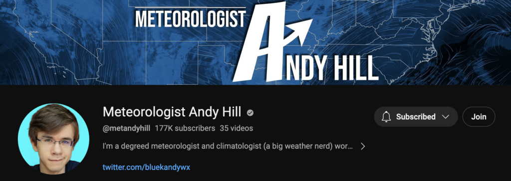 andy hill meteorologist youtube page