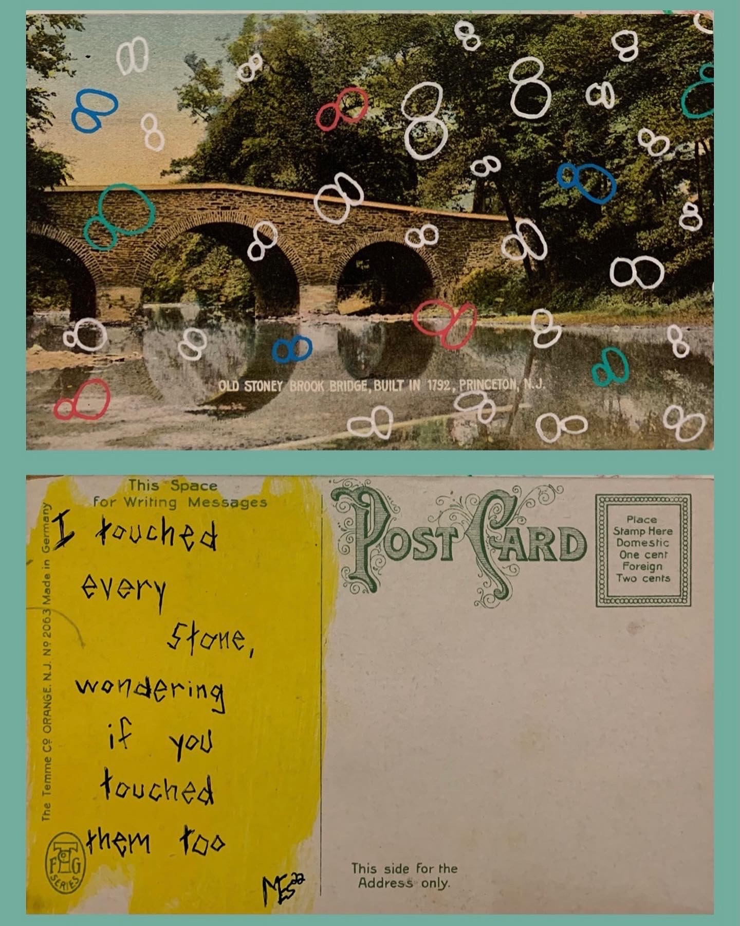 postcard art touching stones