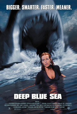 deep blue sea poster with shark and babe on it