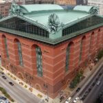 a chicago public library brand red brick green roof