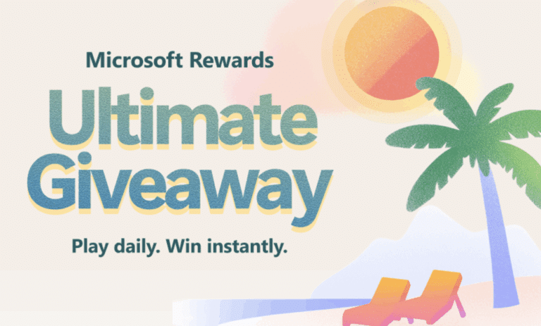 sun and palm tree promoting microsoft rewards sweepstakes